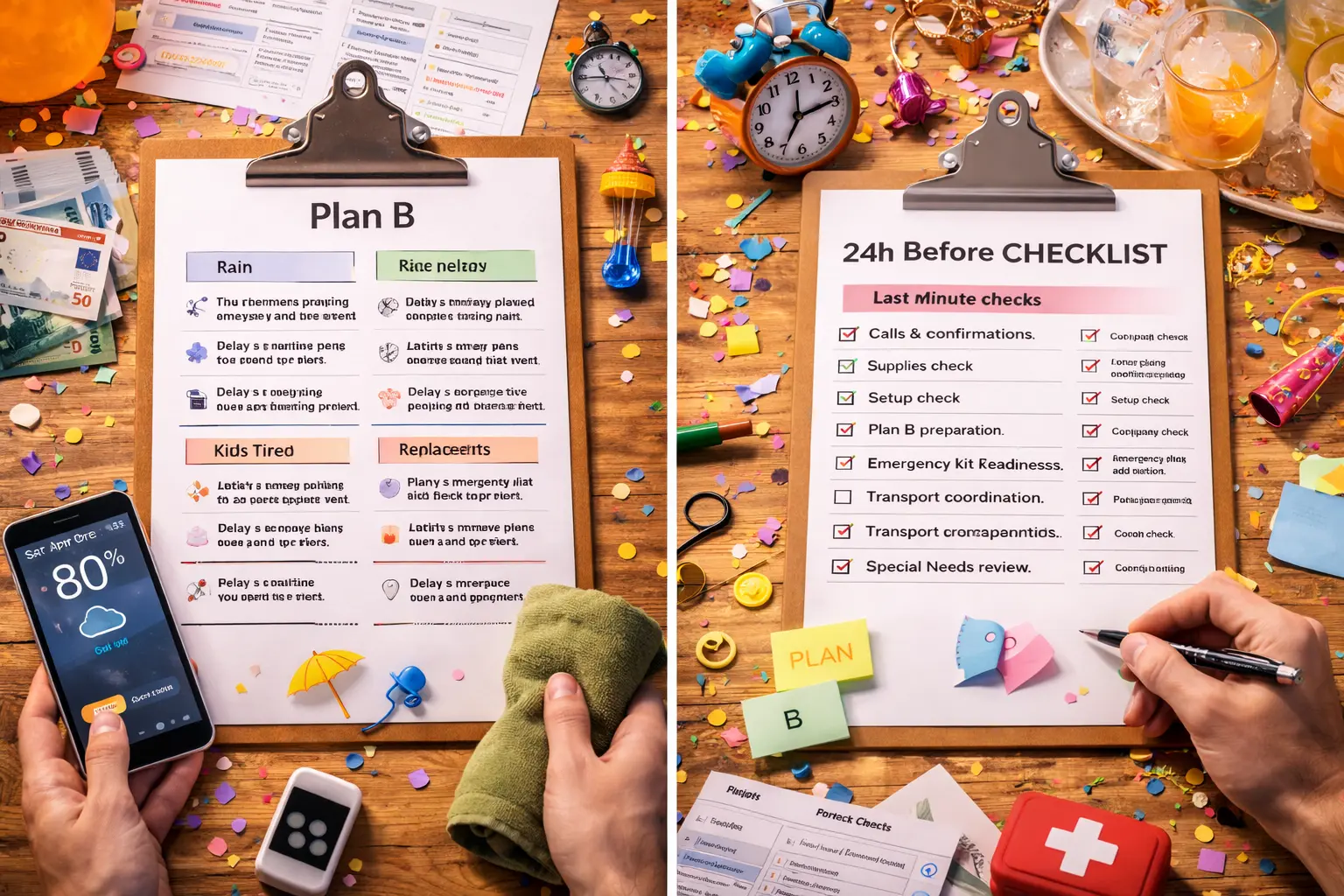 Plan B y checklist 24 horas antes