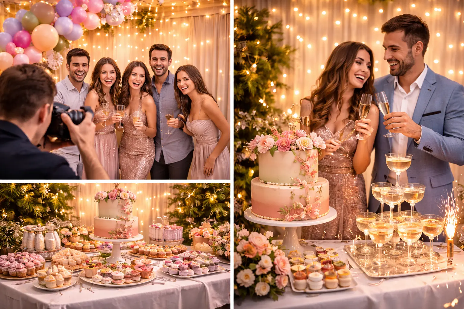 Foto y vídeo, photocall iluminado y mesa dulce