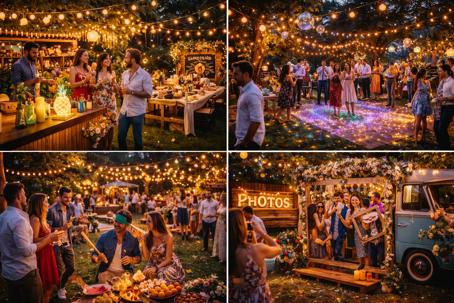 Fiesta sin móvil con invitados conversando y disfrutando del momento