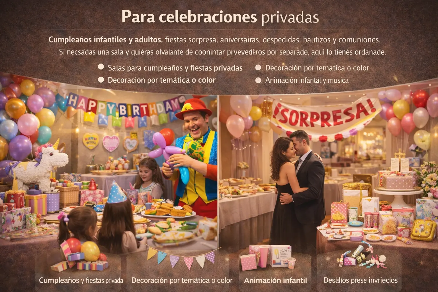 Completa con detalles: globos, guirnaldas, menaje y kits temáticos