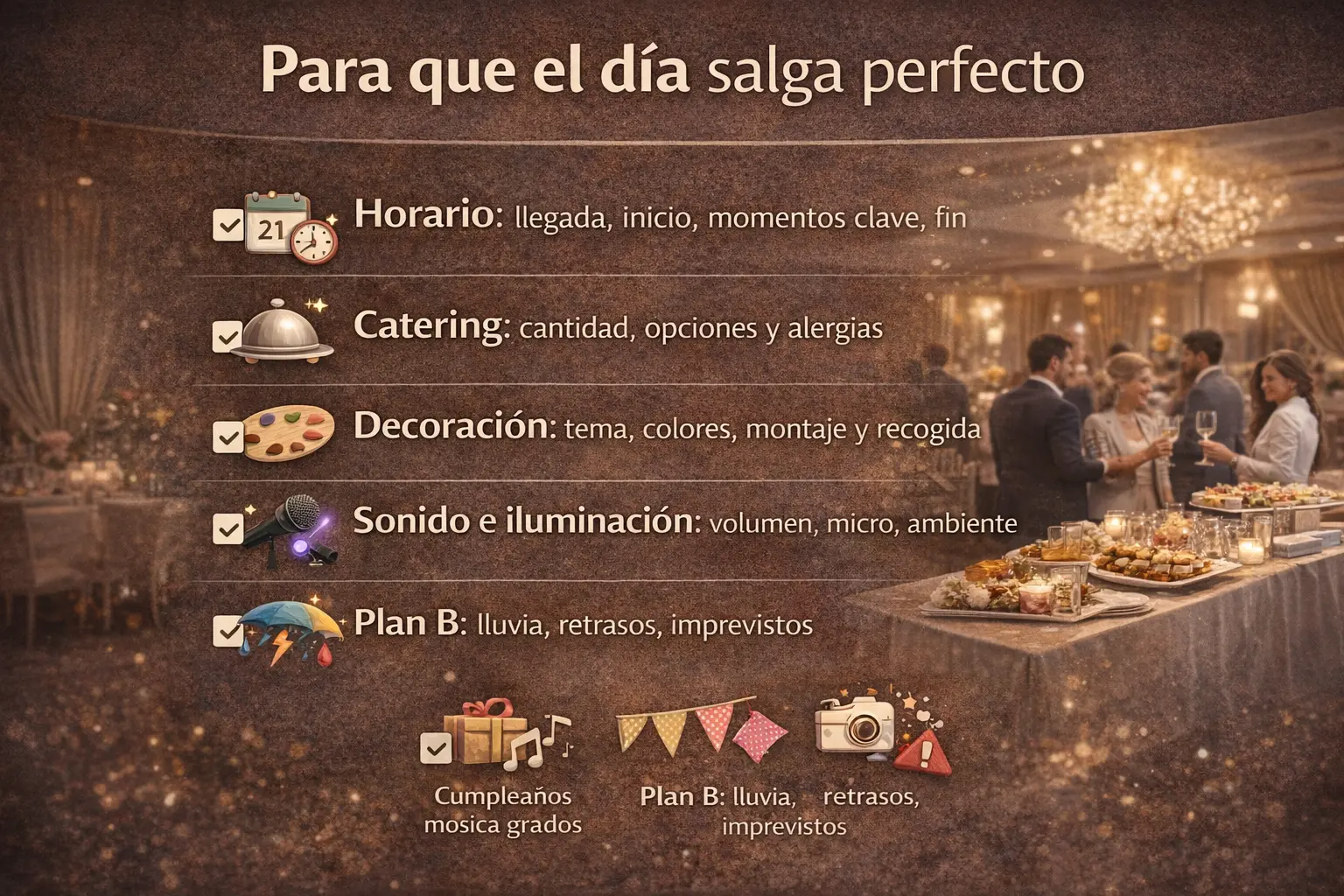 Checklist de organización: antes de reservar y para que el día salga perfecto