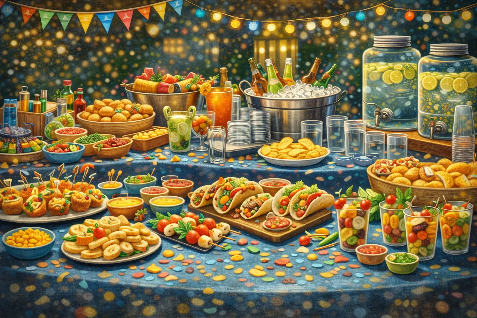 Comida fácil para cumpleaños infantil: mini bocados, fruta, agua y opciones sin gluten/lactosa